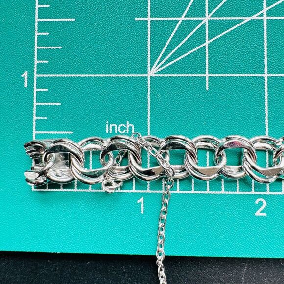 Curb Chain Link Bracelet Rhodium Sterling Silver w/ Safety Closure 7.7" - Picture 8 of 8